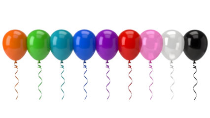 Colorful balloons row isolated on transparent background