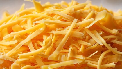 Close Up Macro Of Grated Shredded Cheese Blend Of Colby And Monterey Jack Cheeses