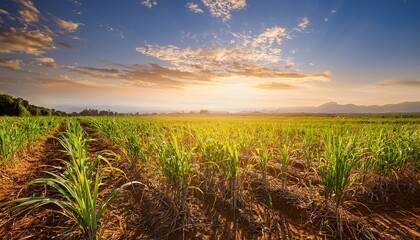 Agriculture Sugarcane Field At Sunset Sugar Cane Ai Generative