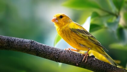 Beautiful Canary Bird On A Tree Branch