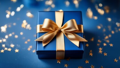 Elegant Blue Gift Box With Radiant Gold Bow Perfect For Celebrations Presents And Special Occasions Surprise Gift Giving