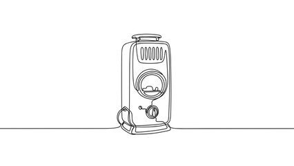 Vintage gas heater in minimalist line art style on white background  