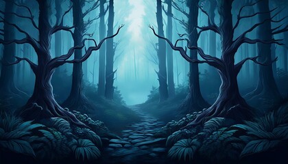 Dark Forest 2D Mobile Game Background Dark Forest Environment Horror Background Generated By Ai