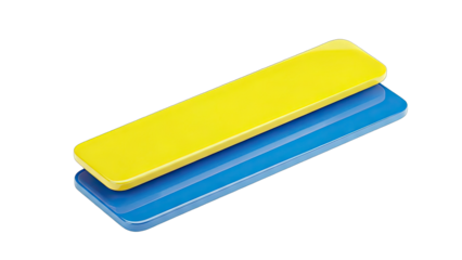 Yellow and Blue Rectangular Objects Overlap on White