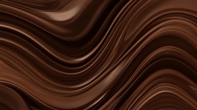Abstract flowing waves of rich dark brown liquid creating a smooth, glossy, and luxurious texture.