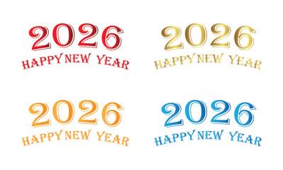 Happy New Year 2026 Gradient Text Design in Multiple Color Variations