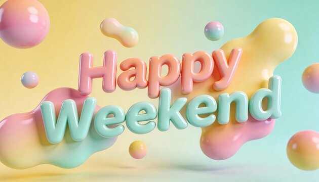 Trendy Happy Weekend Social Media Background with 3D Typography