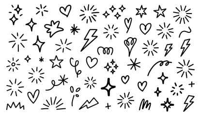 Seamless pattern set featuring vintage flower silhouettes and nature elements start, hart, shape, icon, outline, lineart, drawing in a black vector illustration design, seamless pattern with elements