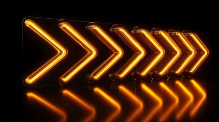Glowing Neon Arrow Sign Repeating in a Row, Directional Guidance Concept.