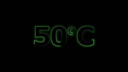 green color neon 50°C temperature display on black background. 