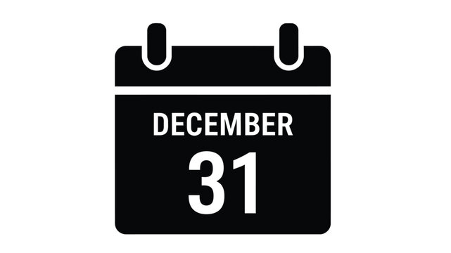 A black calendar icon displaying the last day of december the thirty first