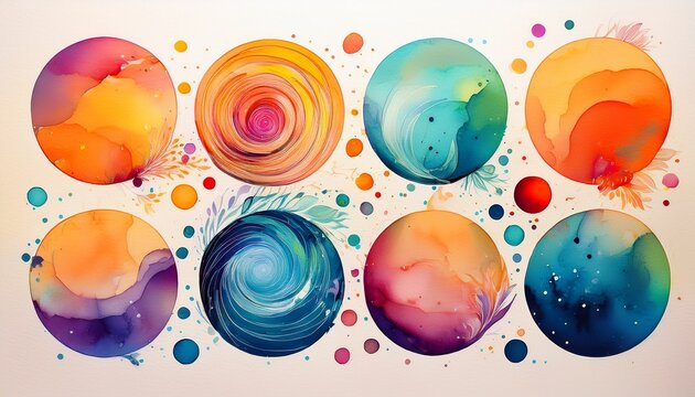 colorful watercolor circles with abstract gradient designs - Powered by Adobe
