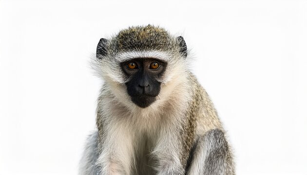 vervet monkey sitting front view isolated on white background