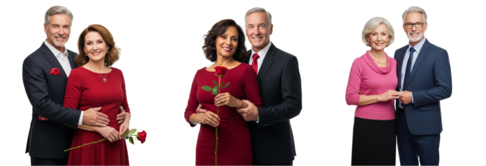 Diverse of Senior Happy couples isolated on white or transparent background