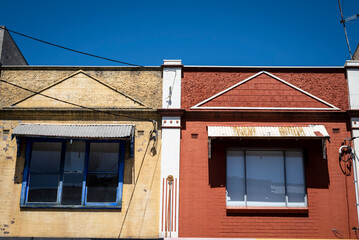 Reda nd yellow house, King Street, Newtown, a shabby chic inner west suburb, Sydney, NSW, Australia