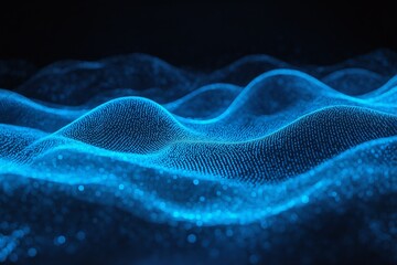 Abstract futuristic technology background with glowing blue neon digital data waves