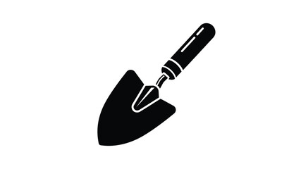 A simple black and white illustration depicting a gardening trowel a useful tool