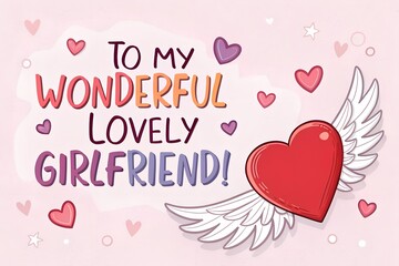 A greeting card design with a heart and wings for a wonderful girlfriend Vector