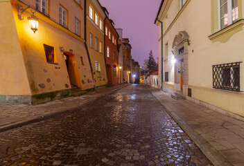 Fototapeta premium Evening street in Old Town in Warsaw Poland