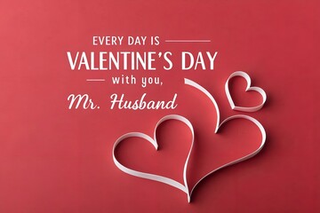 Every day is valentine's day with you, mr. husband greeting card on red background Vector