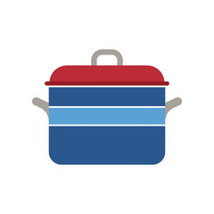 Simple Flat Design of a Cooking Pot with Red Lid and Blue Body.