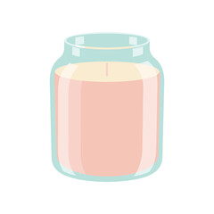 Simple Illustration of a Pink Scented Candle in a Glass Jar.