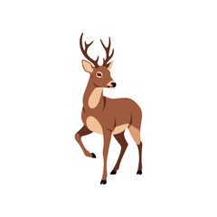 Stylized brown male deer with antlers in a proud stance.