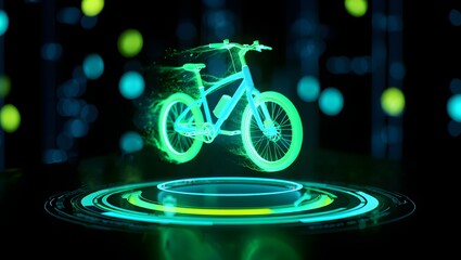 Futuristic Electric Bicycle Hologram with Green Energy Glow
