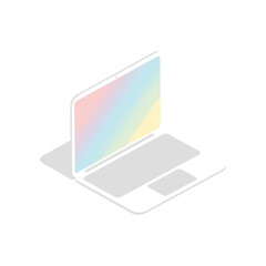 Isometric Laptop with Rainbow Screen on White Background.