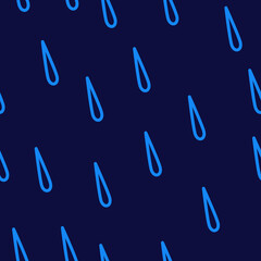 Rain drops isolated on a blue background. rain blue outline drawing Seamless pattern