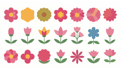 Simple cute flower outline doodle vector illustration set for coloring pages and decorative use