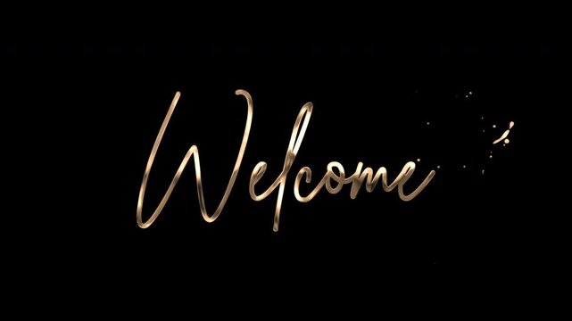 Word welcome in gold script font. Ideal for elegant invitations, event posters, greeting cards, and upscale branding materials.