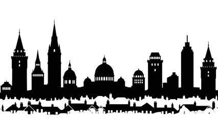 Historic European City Skyline Silhouette Featuring Domes and Spires on Isolated White Background © Wisnu505