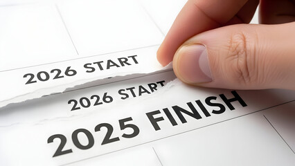 Transition from 2025 Finish to 2026 Start on Calendar, New Year Concept