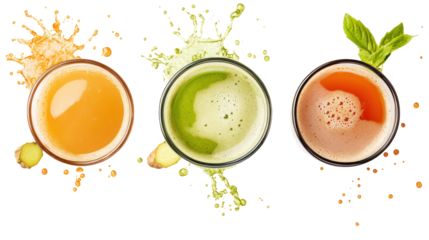 Three Japanese Winter Drinks with Hot Green Tea and Roasted Barley on transparent background