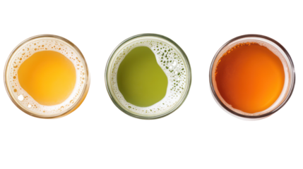 Three Japanese Winter Drinks with Hot Green Tea and Roasted Barley on transparent background