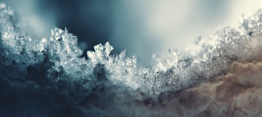 Fototapeta premium Macro Shot of Creamy Frozen Texture with Ice Crystals and Cool-Toned Gradient