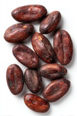Obraz premium Isolated Dried Cacao Beans on Seamless Background with Soft Shadow
