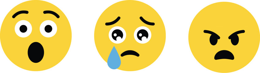 Obraz premium emoji, emotion, face, expression, sad, angry, surprised, digital, icon, reaction, mood, cartoon, yellow, character, cry, frustration, shock, tear, rage, feelings