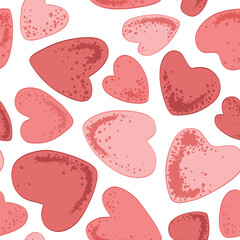 Pink Valentine hearts seamless pattern on white background. Vector illustration