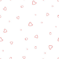 Delicate pink linear hearts seamless pattern. Valentine background, vector illustration.