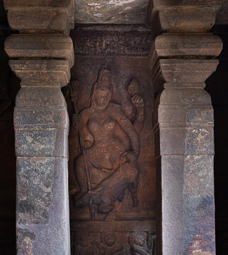Mahishasur mardini sculpture in badami cave temples karnataka 