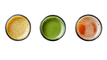 Three Japanese Winter-Only Drinks with Matcha and Roasted Tea on transparent background