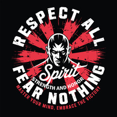 Martial Arts Fighter Badge with Motivational Quote Respect All Fear Nothing