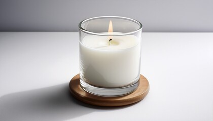 White Scented Candle In Frosted Glass Laid On White Background