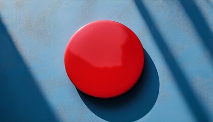 A Vibrant Red Circle Is Positioned On A Textured Blue Gray Surface With Diagonal Shadow Lines Creating A Dynamic Contrast The Image Has A Minimalist And Abstr
