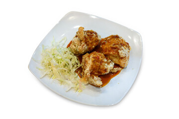 Top view of fried chicken, focus selective