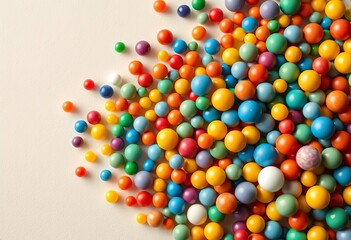 Obraz premium Vibrant, tiny spheres in assorted colors against a neutral backdrop, colorful texture, microspheres