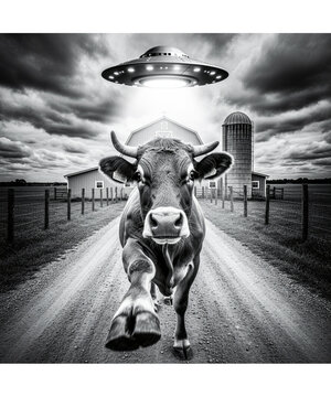 UFO Cow Abduction On The Country Farm Road