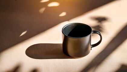 Black Matte Coffee Mug Mockup Shadow Overlay Sunlight
